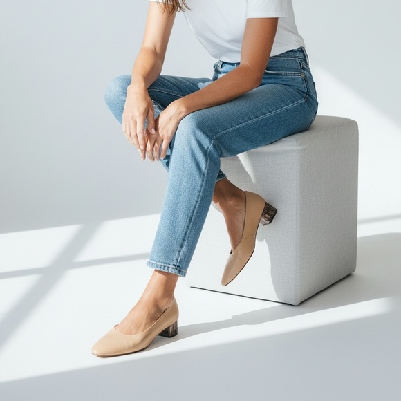 Salvatore Ferragamo Nude Leather Block Heel Pumps - Picture 11 of 12